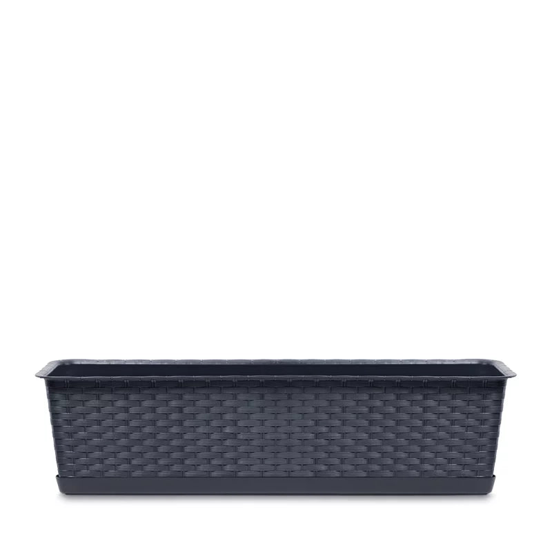 Ratolla Case 50 cm Anthracite  — klasyczna donica balkonowa w stylu rattanu, idealna na kwiaty na balkon całoroczne i mało wymagające kwiaty na słoneczny balkon.