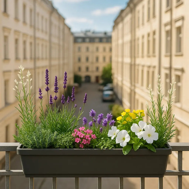 Balkonista zestaw balkonowy tuscany w antracytowej donicy z południowym klimatem 1